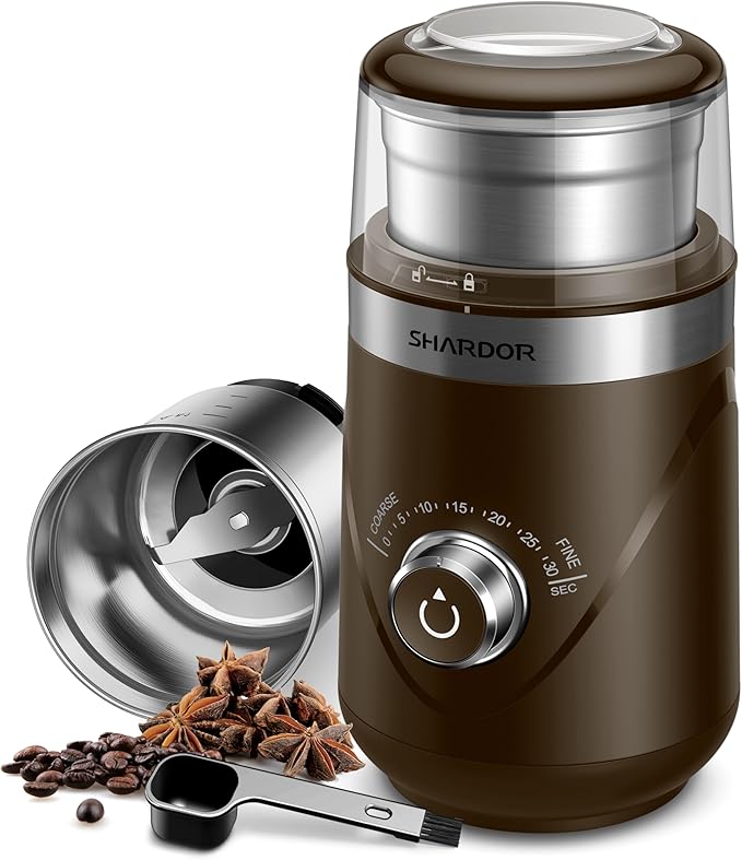 SHARDOR Electric Super Silent Blade Coffee Grinder, Timed Grind Control Rotary Knob, Adjustable Coarse to Fine for Coffee Beans, Spices & Herbs, with 1 Removable Stainless Steel Bowl, Cream