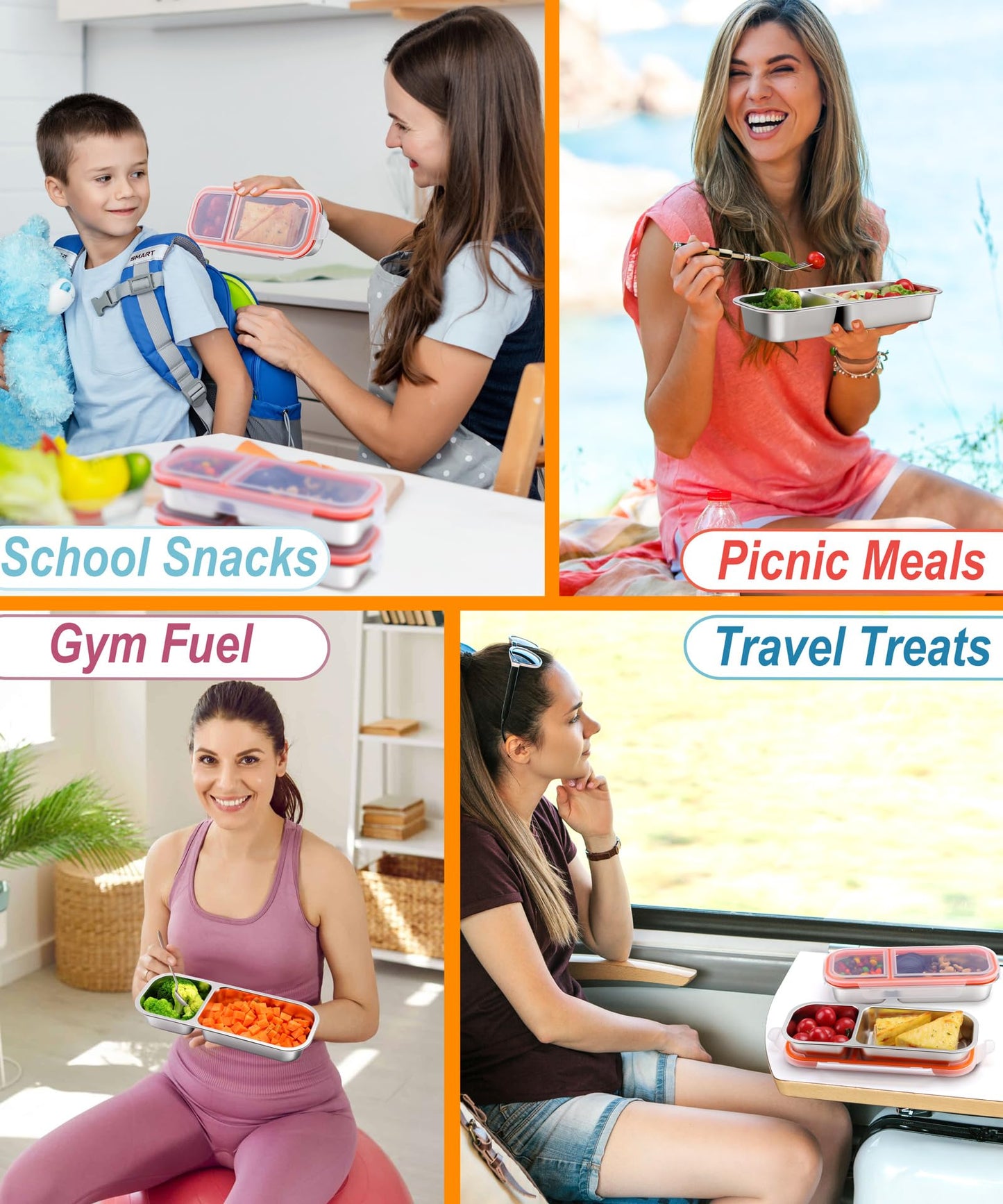 3-Pack Stainless Steel Snack & Lunch Containers for Kids & Adults, 21 oz