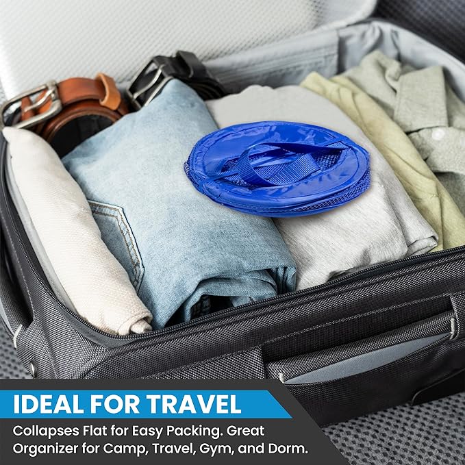 Handy Laundry Foldable Shower Caddy - Collapsible, Portable, Drainage Hole, Carry Handle, Large Compartments. Great Organizer for Camp, Travel, Gym, and Dorm (Blue)