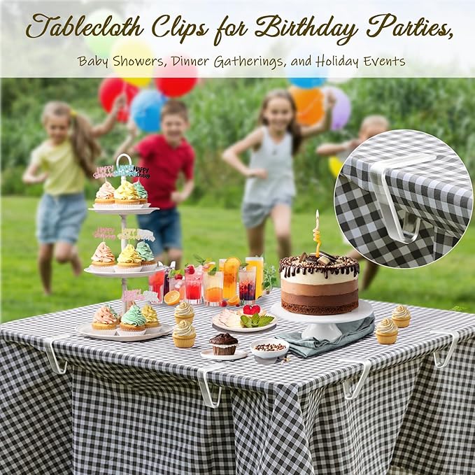 24 Pcs Clear Tablecloth Clips for Indoor Outdoor Tables, Plastic Table Cloth Holder Clips for Dining Tables, Picnic Table Cover Clip Clamps Small