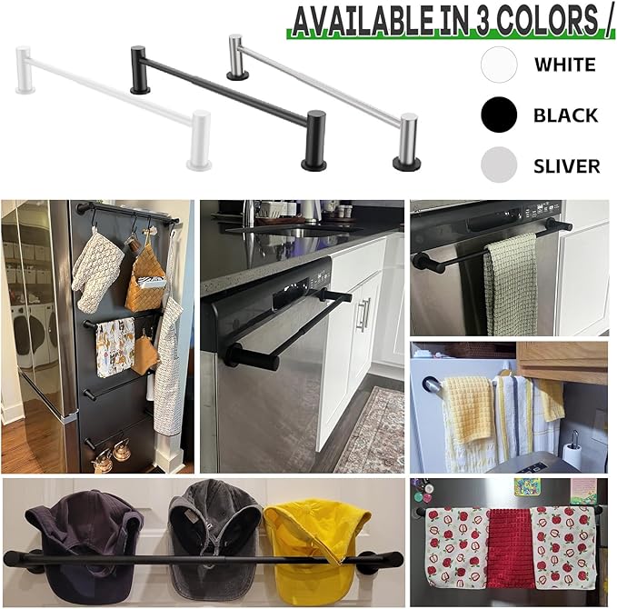 ULIBERMAGNET Magnetic Towel Holder, Magnetic Towel Rail White with Adjustable Length, Non-Slip Stainless Steel Towel Rail for Refrigerator, Oven, Dishwasher, Cabinet, Laundry (2 Pack)
