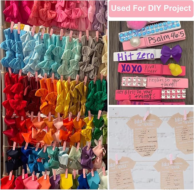 Colored Clothes pins 2.9inch 50PCS Pink, Colorful ClothesPins Wooden Clips for Photos Pictures Decorative Crafts, Decoration clothespins Clothing Hanging clothespins
