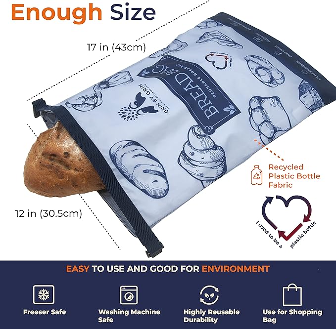 GRIN BY GRIN- Bread Bags 2 Pack Reusable Zipper Bags for Homemade Bread Sourdough Extra Large Freezer Storage