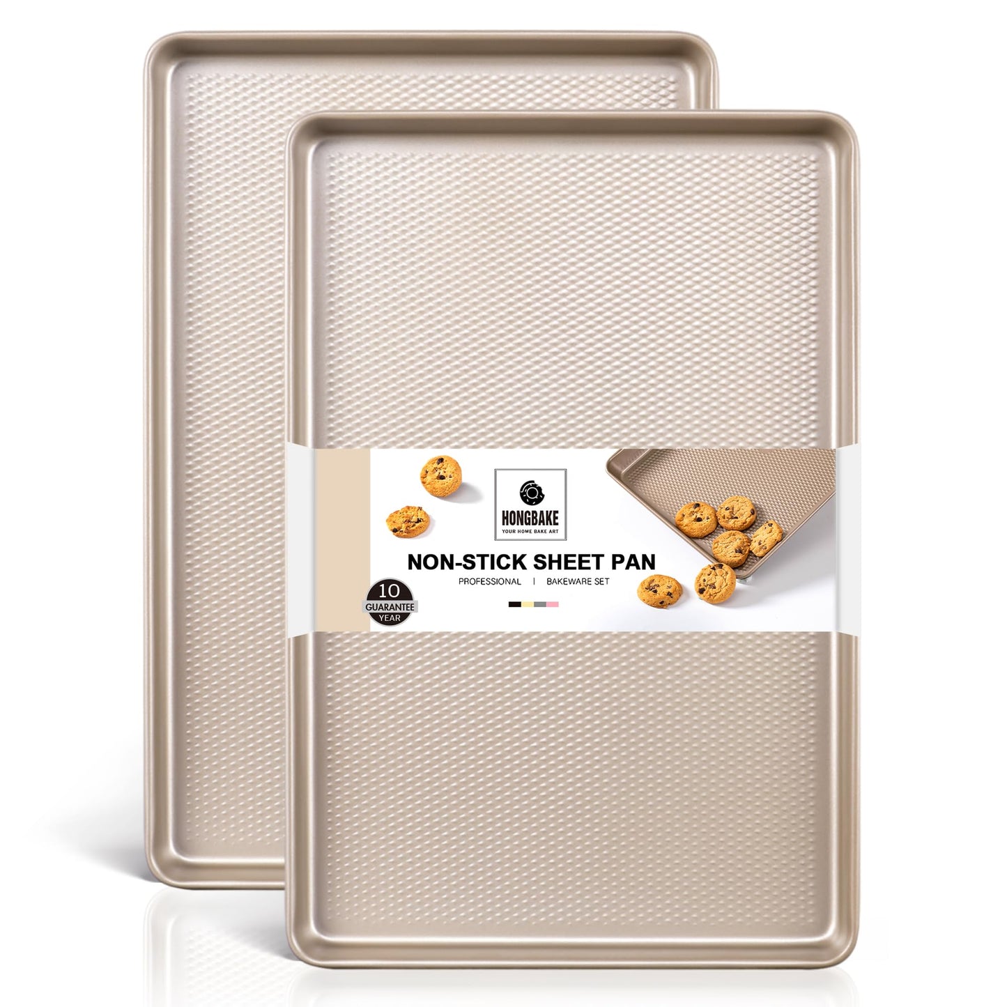 HONGBAKE Jelly Roll Pan 15x10, Cookie Sheets for Baking with Diamond Texture, Baking Sheets Non Stick, Non Toxic Oven Trays for Cooking, Heavy Duty 57% Thicker Carbon Steel, Dark Gray