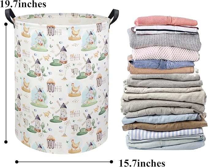 HIYAGON Kids Baby Laundry Basket Boys Baby Laundry Hamper Dirty Clothes Organizer Toy Storage Bin Nursery Hamper for Bedroom Room Decor(Farm)