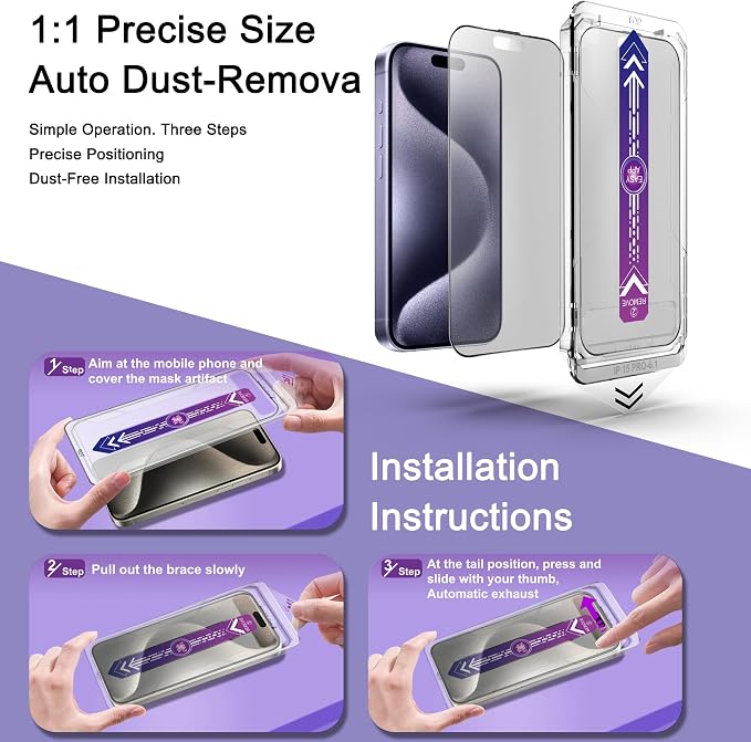 2 Pack Matte Screen Protector for iPhone 15 Pro, 9H Tempered Glass, Full