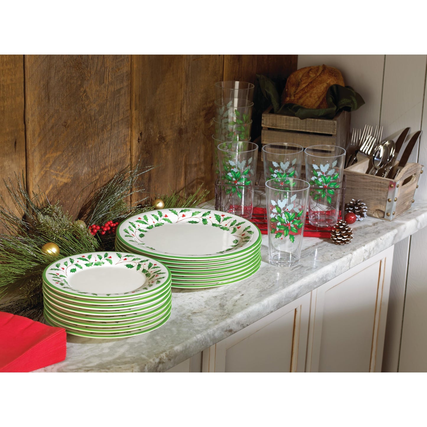 Lenox Holiday Melamine Christmas Dinner Plate Set for 4