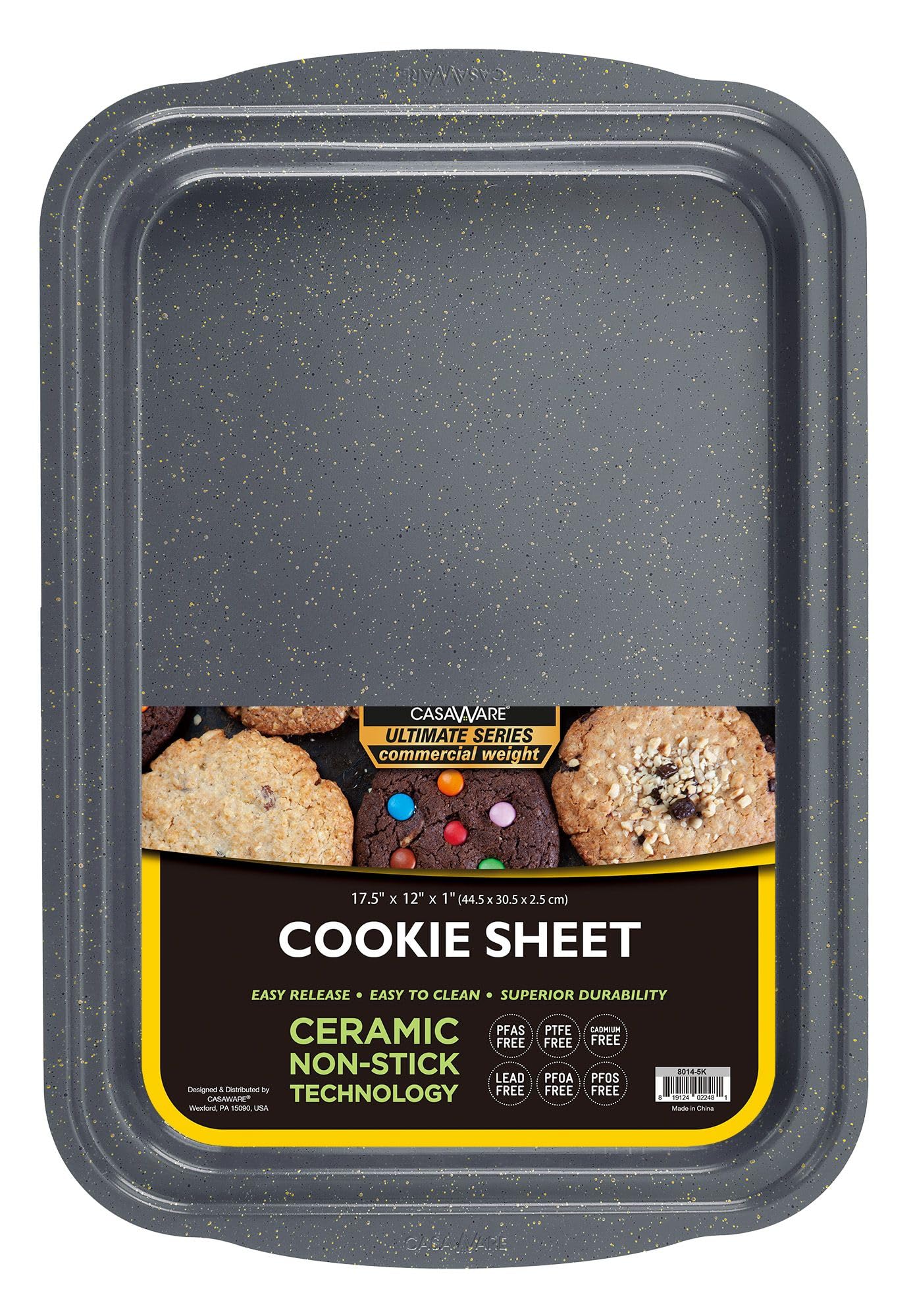 casaWare 17.5 x 12 x 1-Inch Cookie Sheet with 1.5-Inch Handles, Ultimate Series Commercial Weight, Ceramic Non-Stick Coating (Red Granite)