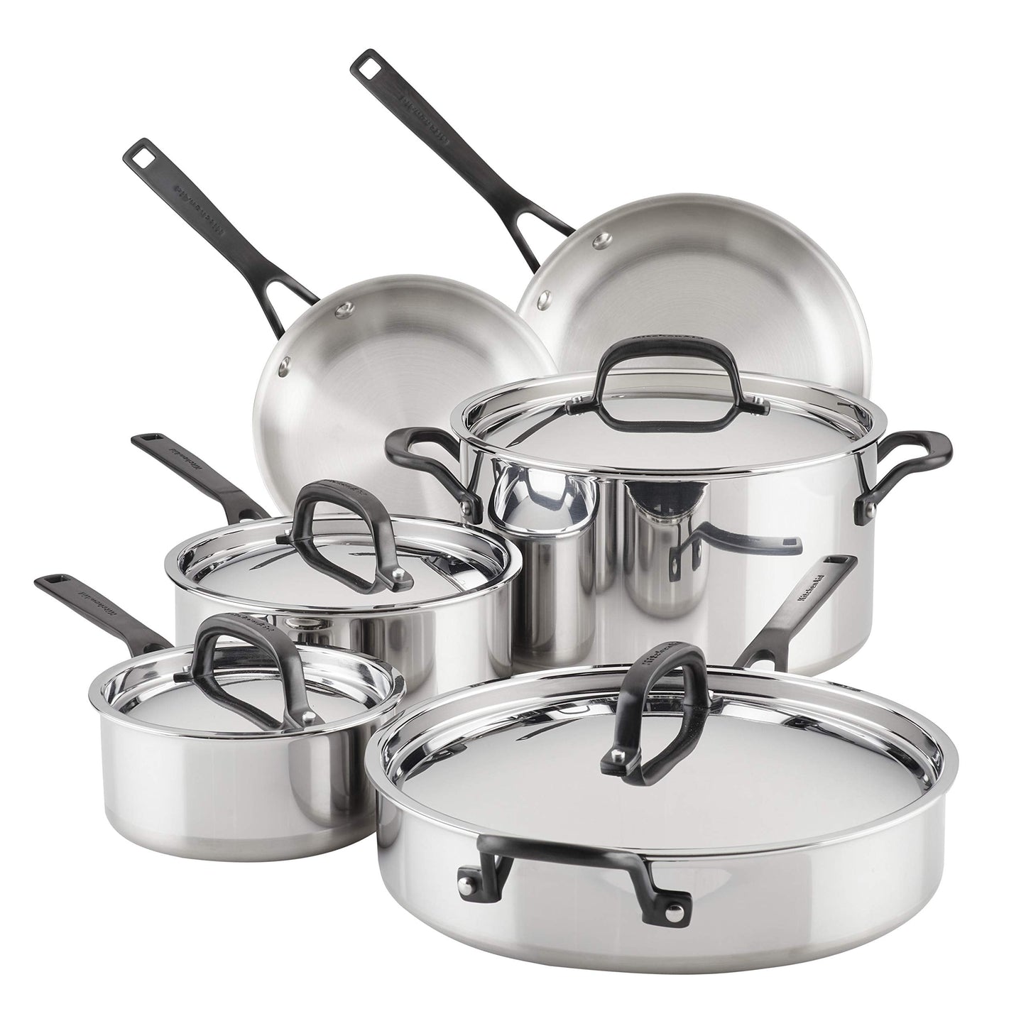 KitchenAid 5-Ply Clad Polished Stainless Steel Frying Pan/Skillet, 10 Inch - Stainless Steel