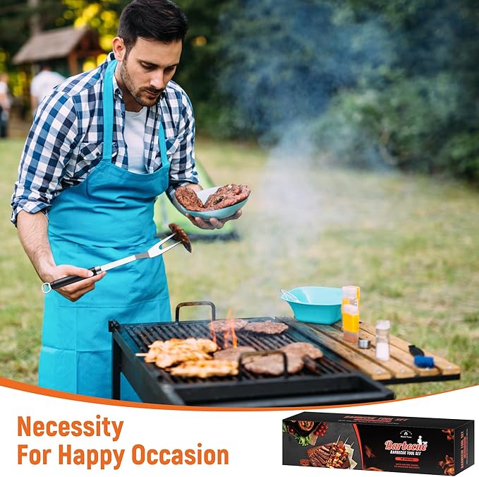 BBQ Grilling Accessories Grill Tools Set, Stainless Steel BBQ Utensils for Grill, Professional Barbecue Accessories Barbecue Kit for Men & Women,Practical Grill Tools for Outdoor Camping,Father's Day