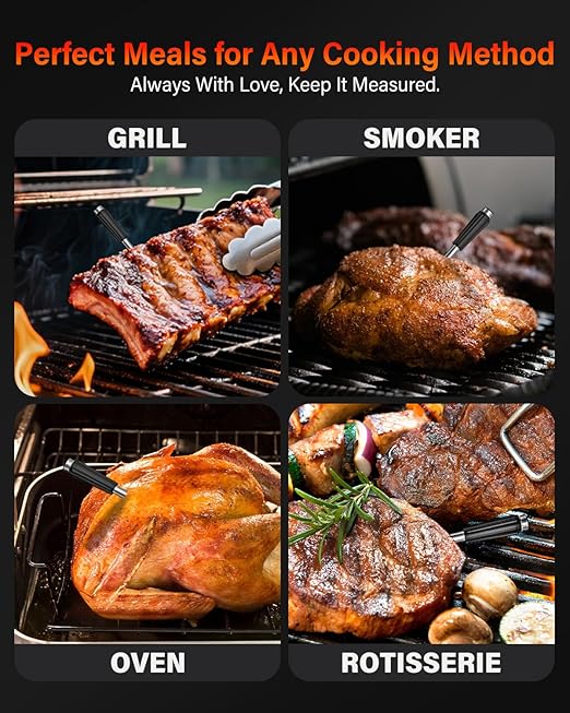 AWLKIM Wireless Meat Thermometer with Touchscreen Base, No Phone Needed — 2 Probes, 8 Sensors, Bluetooth 5.3, Rechargeable for Grill, BBQ, Smoker & Oven