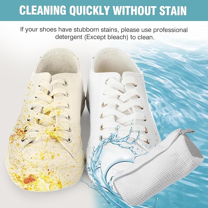 Shoe Washing Machine Bag, Shoe Laundry Bag for Washer and Dryer, Include Dry Net Bag, Reusable and Durable Zipper with Hook Design, Shoe Washing Bag for Sneaker (White, 1 Pack)