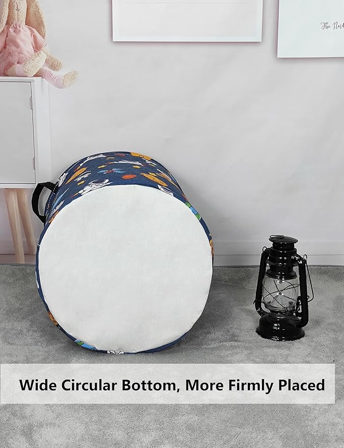 QUEENLALA Large Storage Basket,Laundry Hamper/Bathroom/Home Decor/Collapsible Round Storage Bin,Boys and Girls Hamper/Boxes/Clothing(Round-Yellow Star Astronaut)
