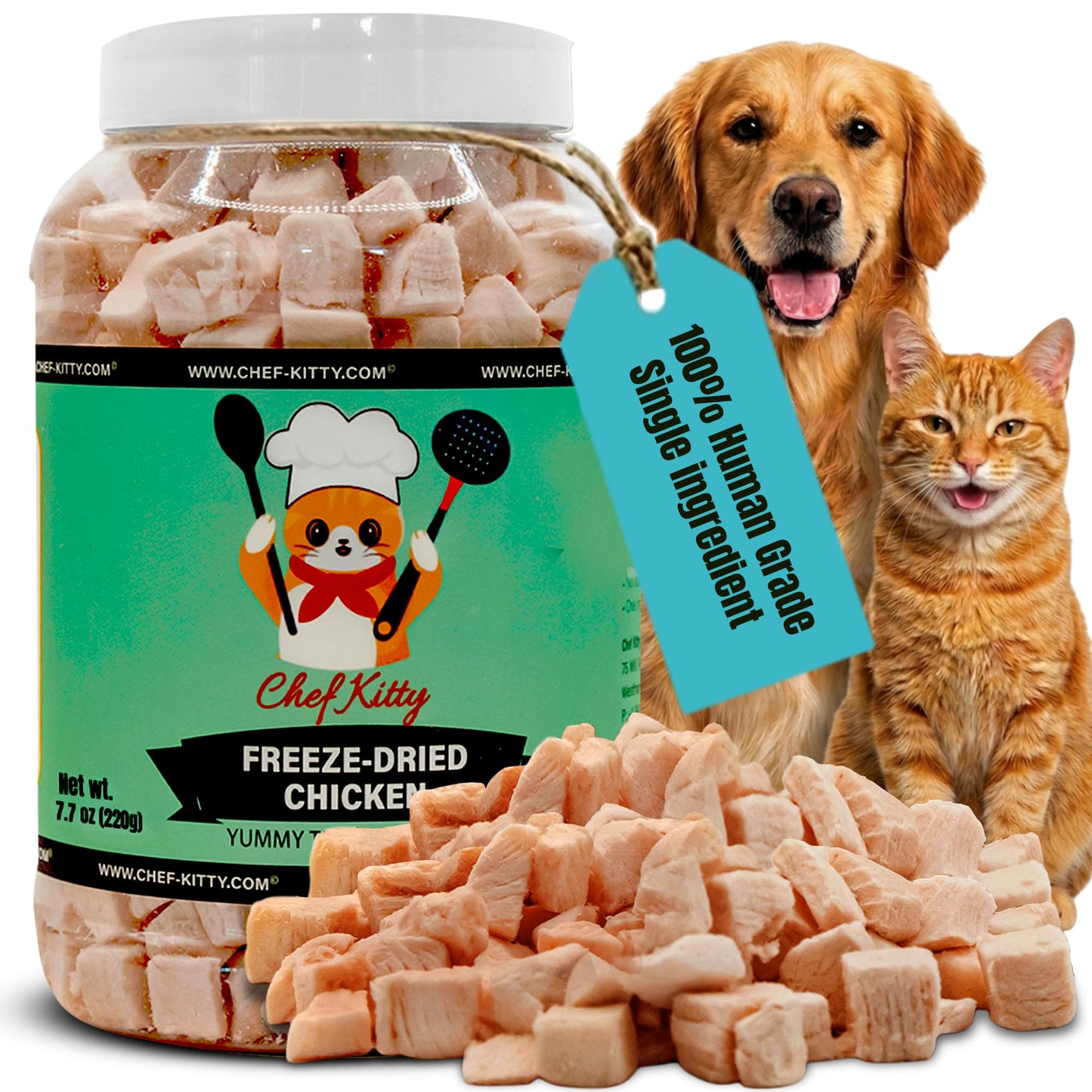 Freeze Dried Chicken Cat Treats | Healthy Dog Food Toppers 100% Human Grade | Single Ingredient, Grain Free Chicken Dog Treats | Inspected & Tested in USA | No Additives or Preservatives, 1.75 oz