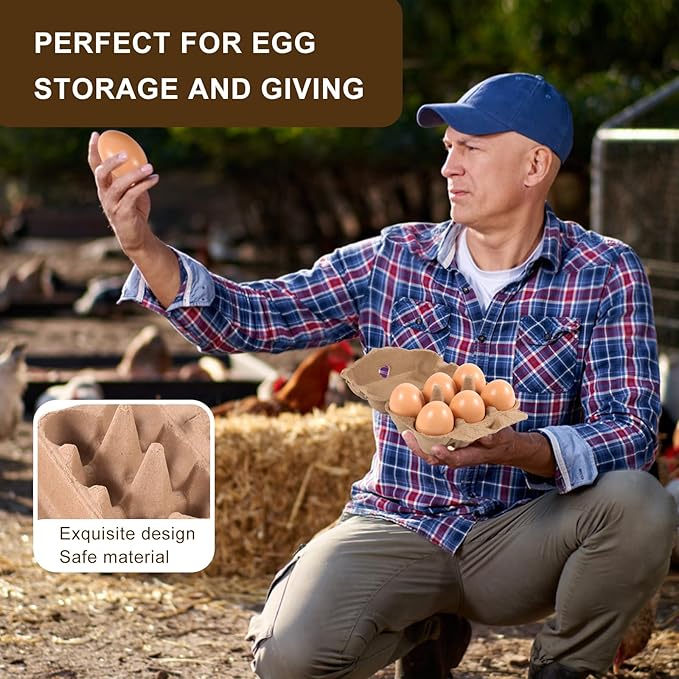 40 Pack Half Dozen Egg Cartons Bulk 6 Count, Empty Natural Paper Pulp Egg Cartons Reusable, Strong Sturdy Design Made from Natural Cardboard.