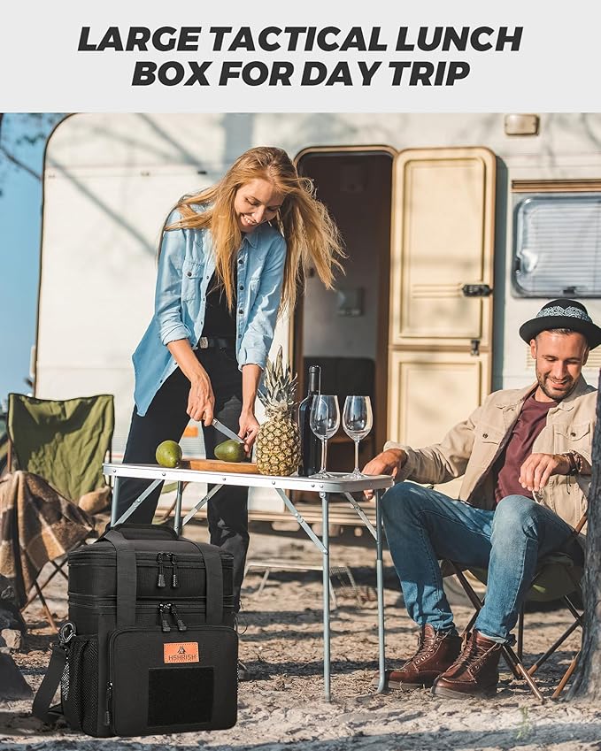 Expandable XLarge Tactical Lunch Box for Adults, Leakproof Insulated Lunch Bag with Lots of Storage Space, Durable Cooler Bag for Men Women Work Outdoor Picnic Trips, 22L(Black), HSHRISH