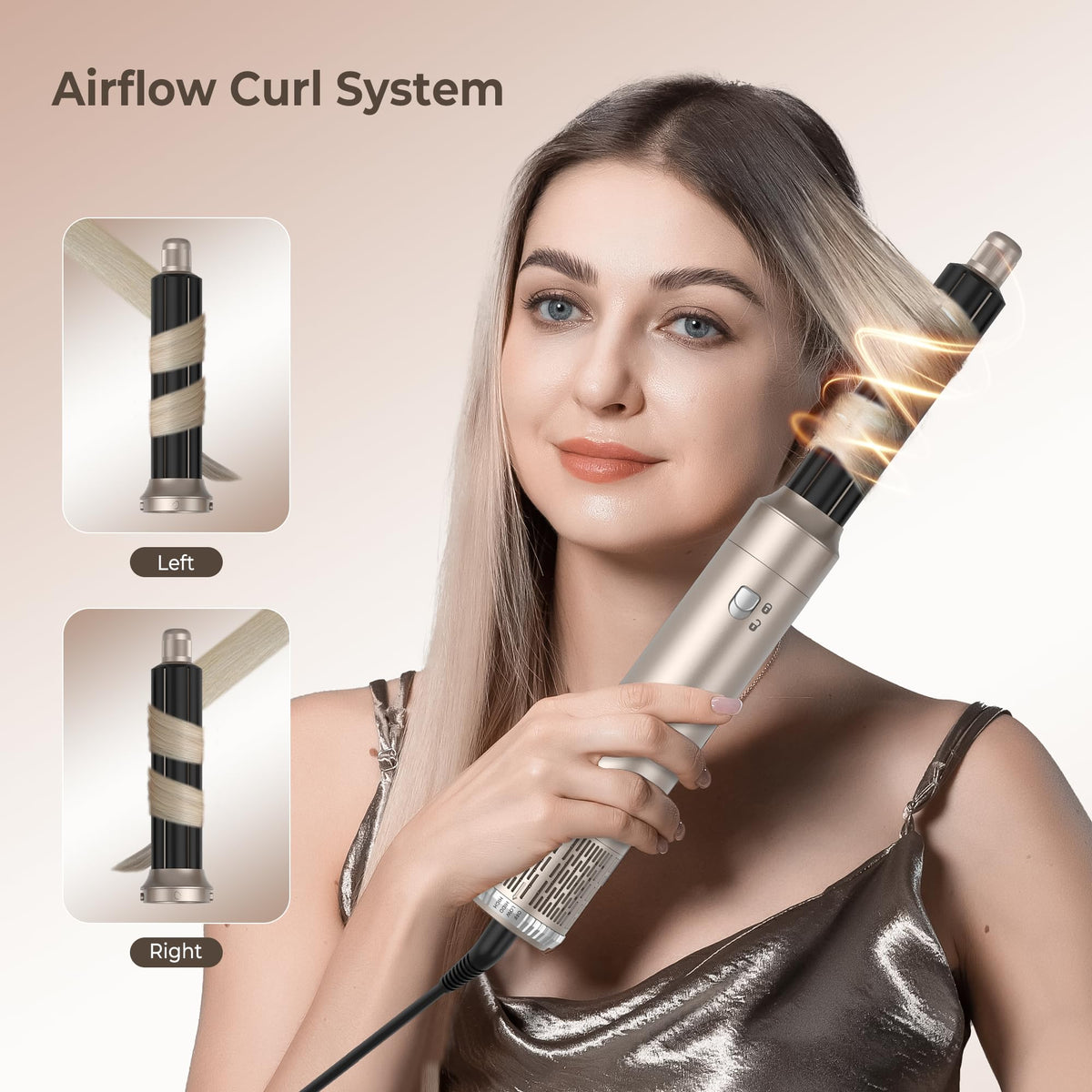 Yitrust Hair Dryer Brush 6 in 1 Detachable Blow Dryer Brush Set 60000RPM Hair Styling Tool 1000W Professional Hot Air Styler Negative Ionic Hot Air Brush Auto Air Curler Straighten Round Brush (Gold)
