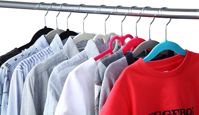 Finnhomy Non-Slip Clothes Hangers for Baby and Kids 30-Pack Velvet Hangers with 10 Finger Clips, Gray
