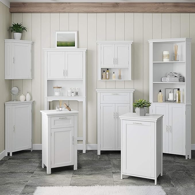 RiverRidge Somerset Two-Door Bathroom and Laundry Wall Mount Storage Medicine Cabinet with Open and Adjustable Shelf - White | Two-Door, Wall Mount, Storage, Open, Adjustable Shelf