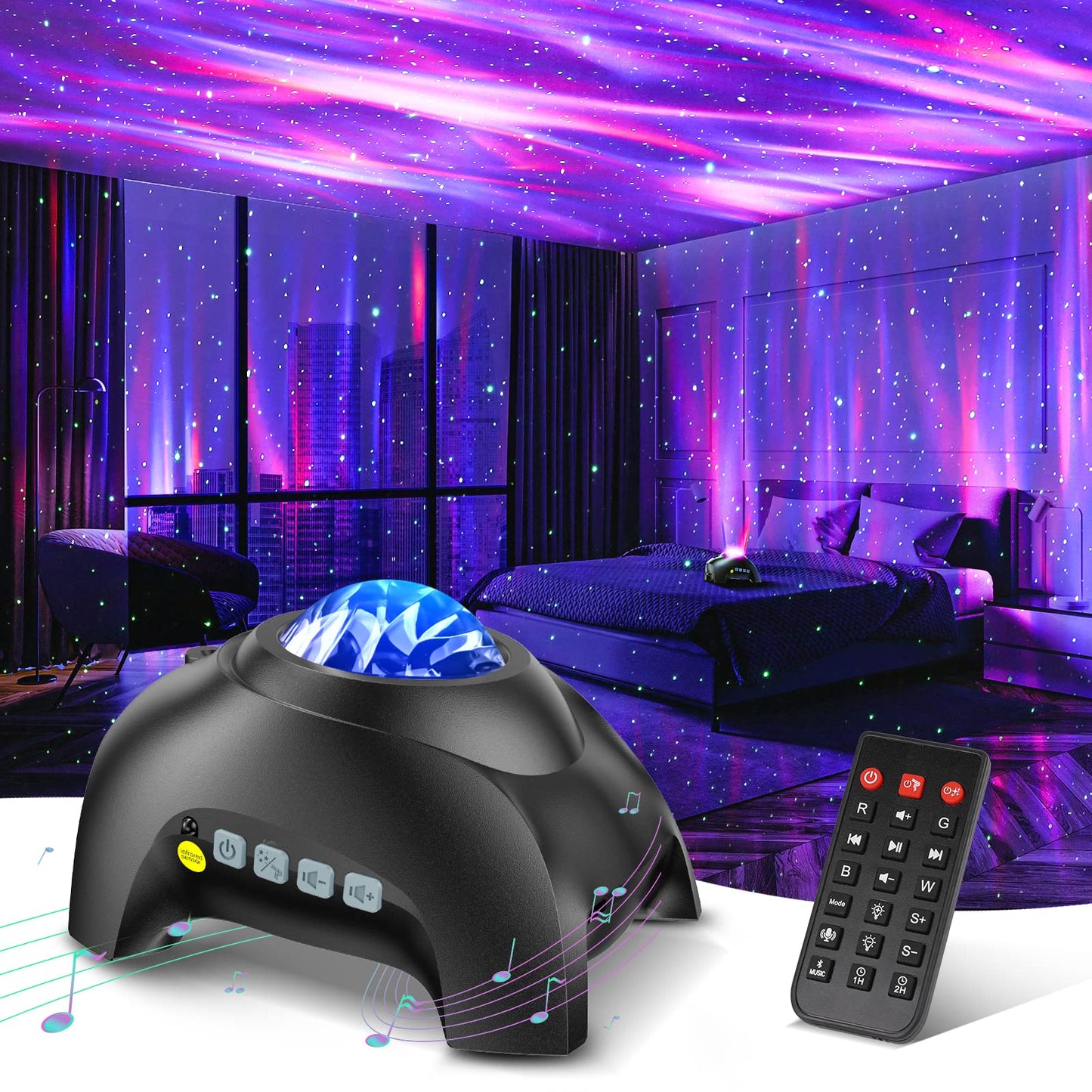Northern Galaxy Light Aurora Projector with 33 Light Effects, Night Lights LED Star Projector for Bedroom Nebula Lamp, Remote Control, White Noises, Bluetooth Speaker for Parties White
