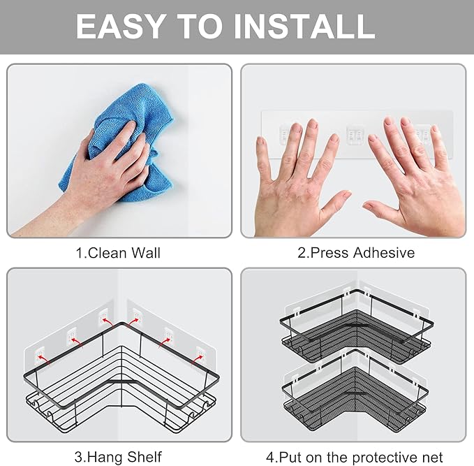 Shower Caddy Shelf Adhesive Replacement Stickers Pads For Bathroom Corner Organizer Basket, No Drilling For Kitchen Racks And Soap Holder 2pack