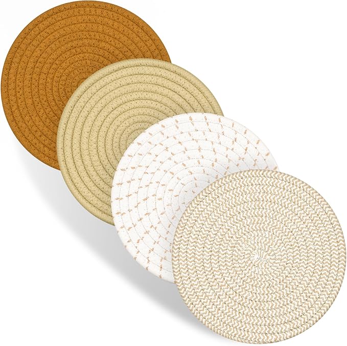 Trivets for Hot Dishes, 4 Pot Holders for Kitchen, Heat Resistant Mats for Countertop, 8 Inch Hot Pads for Hot Pots and Pans, Coaster, Home Essentials, Rustic Farmhouse Decor (Green)
