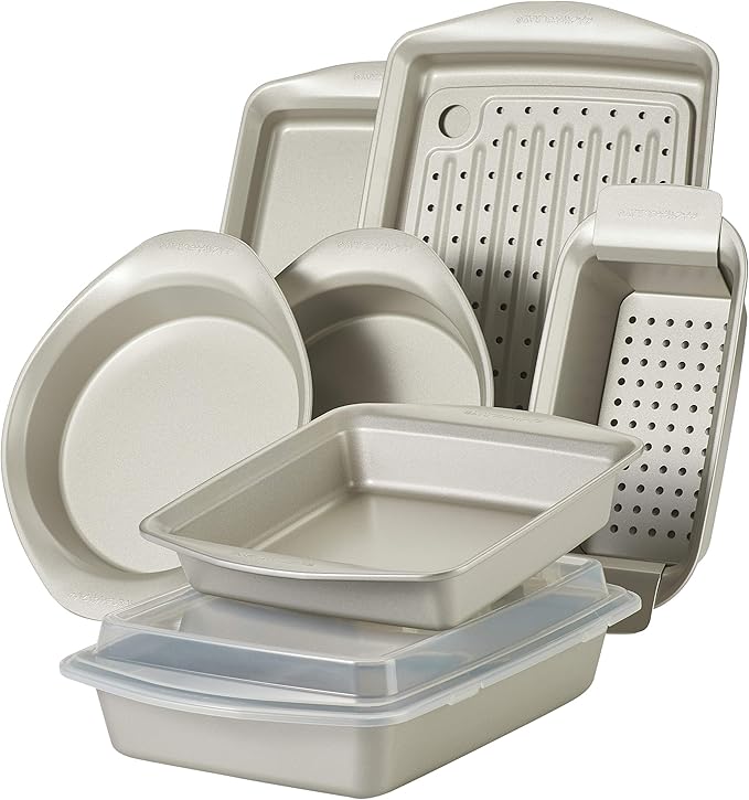 Rachael Ray Nonstick Bakeware Set without Grips, Nonstick Cookie Sheets / Baking Sheets and Cooling Rack - 2 Piece, Silver