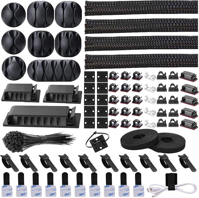 N NOROCME 192 PCS Cable Management Kit 4 Wire Organizer Sleeve, 11 Cable Holder