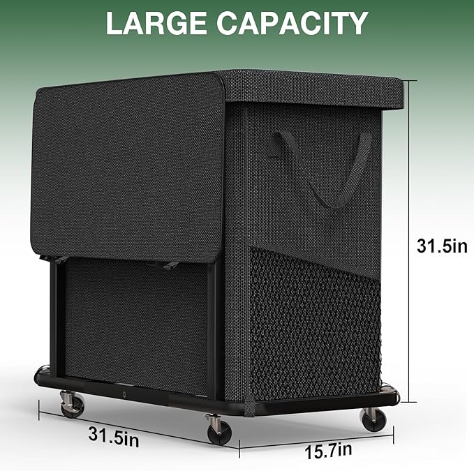60 Gal(230L) High Grade Large Laundry Basket with Wheels, Rolling Laundry Hamper, Laundry Cart with Metal Frame and Removable Bag Design, Suitable for Laundry Room, Bedroom (Black, 3 Section 230L)