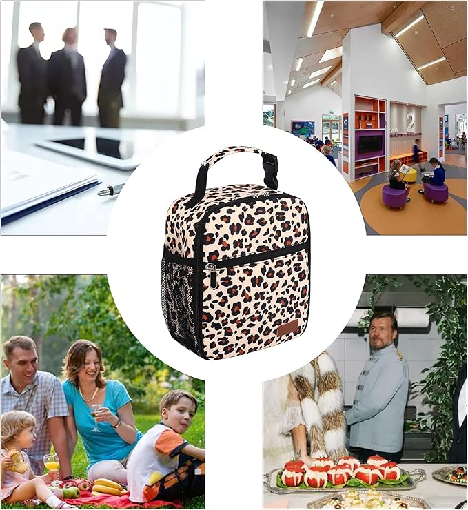 Femuar Lunch Box for Men Women Adults Small Lunch Bag for Office Work Picnic - Reusable Portable Lunchbox, Leopard