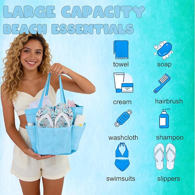 Attmu Mesh Shower Caddy Portable, Quick Dry Hanging Shower Tote Bag for College Dorm Room Essentials, Large Capacity Caddy Dorm for Bathroom Gym Swimming