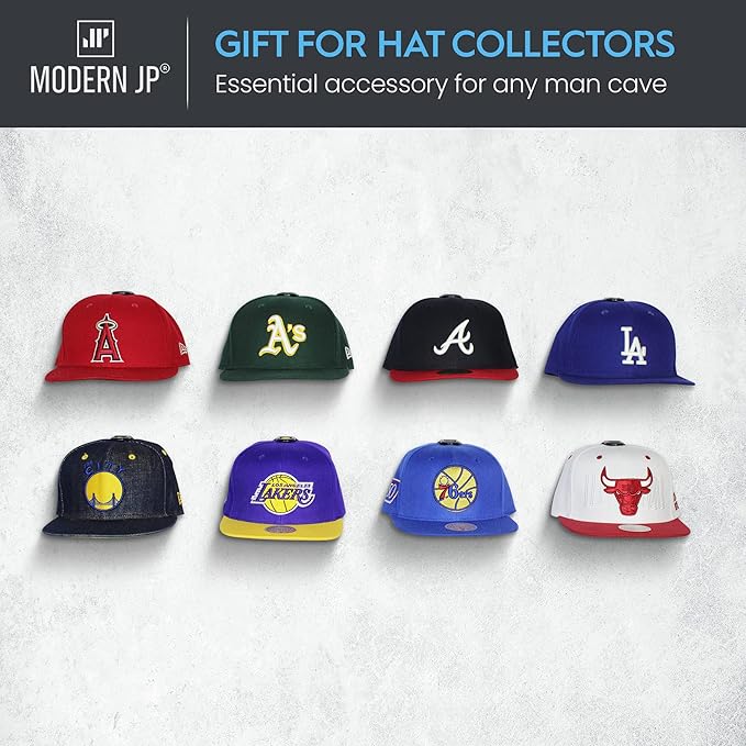 Modern JP Adhesive Hat Hooks for Wall (32-Pack) - Hat Rack for Baseball Caps, Minimalist Hat Display, Strong Hold Hat Hangers for Wall - USA Patented, Clear