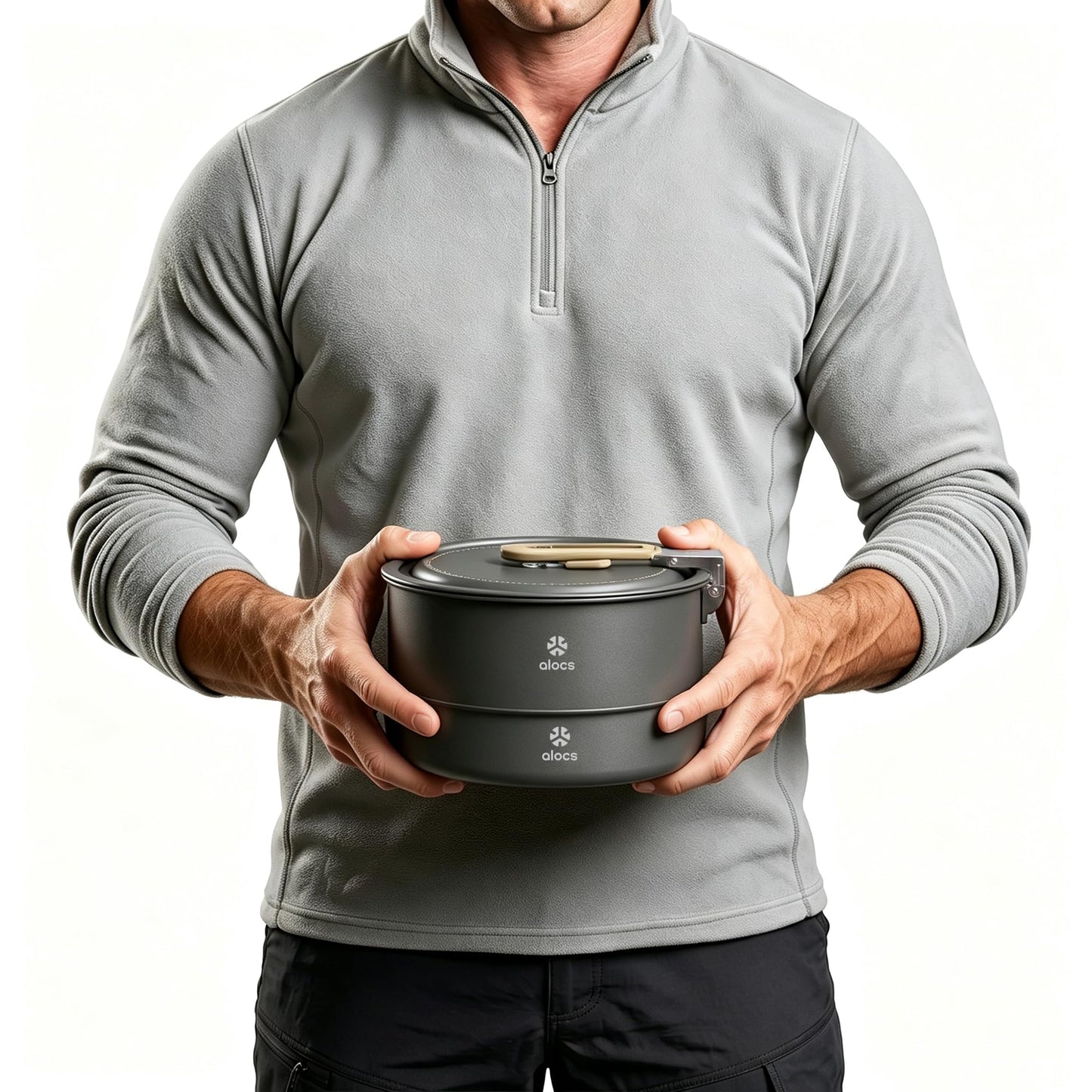 ALOCS Camping Cookware Portable Non-Stick Mess Kit with Foldable Handle