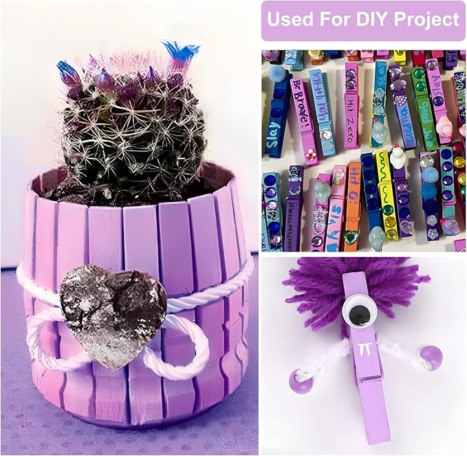 Colored Clothes pins 2.9inch 50PCS Purple, Colorful ClothesPins Wooden Clips for Photos Pictures Decorative Crafts, Decoration clothespins Clothing Hanging clothespins 2.9inch 50PCS (Purple)
