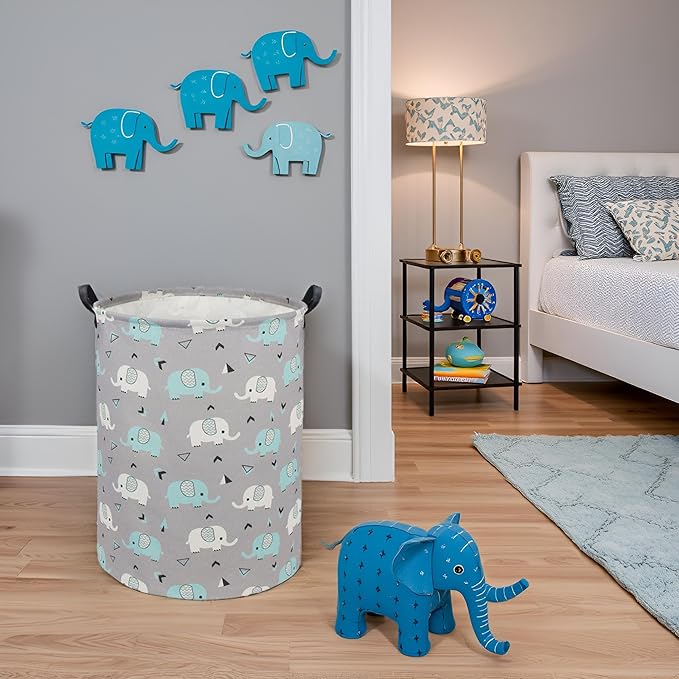 HIYAGON Elephant Baby Laundry Basket Baby Hamper for Nursery Girl Kids Hamper Cute Kids Storage Toy Bin Organizer Elephant Room Decor for Home(Elephants)