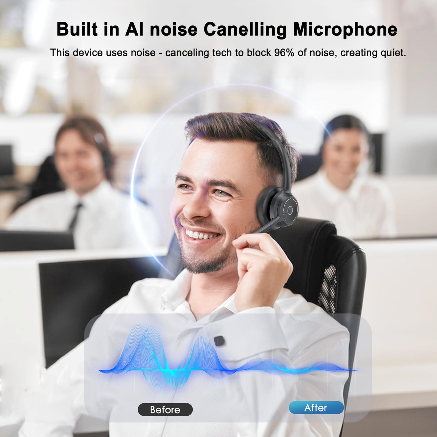 Gixxted (2025 Upgraded Wireless Headset with Mic for Work, Bluetooth Headset with Noise Canceling Microphone, Wireless On Ear Headphones with USB Dongle and Mute Mic for Computer