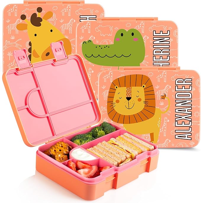 Personalized Bento Box for Kids with Safari Icon and Name - Royal Blue - 5 Compartments Drop-Proof Bento Box, Dishwasher Safe, Made with BPA-Free Materials, Bento Lunch Box for Kids and Toddlers