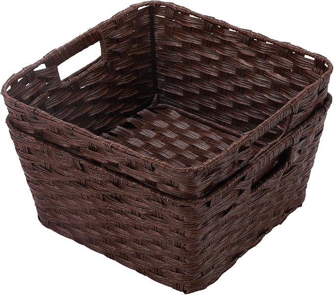 Wicker Storage Baskets, Baskets for Shelves, Toilet Paper, Woven Storage Baskets for Organizing, Brown, 12" x 12" x 6", 2-Pack