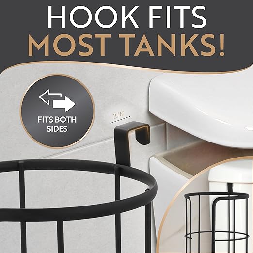 BROOKSTONE Over The Toilet Paper Holder Reserve, Metal Bathroom Toilet Paper Storage That Fits Any Size Rolls, Matte Black