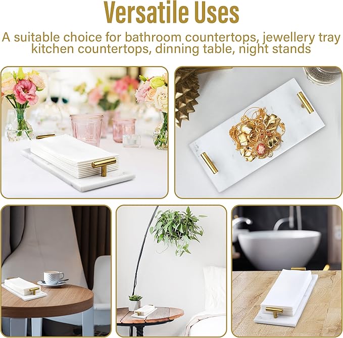 Guest Towel Holder Tray for Bathroom - White Marble-Tray - Napkin Holder for-Bathroom - Paper Hand Towel Holder.