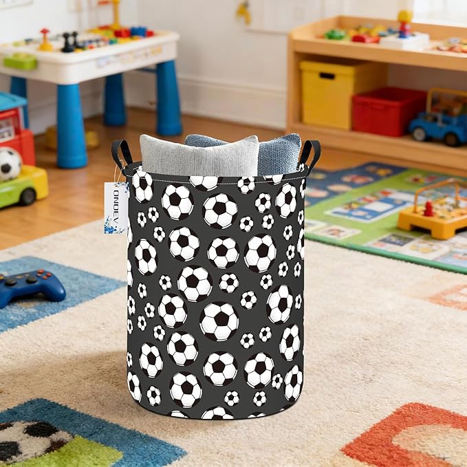 Round Foldable Kids' Football Laundry Hamper Multi Use Laundry Basket Soccer Gift Basket Toy Organizer for Boys and Girls (Soccer)