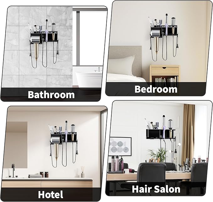 Hair Dryer Holder, Hair Tool Organizer, Blow Dryer Hanger Wall Mount for Dryer Hook, Bathroom Space-Saving Blow Dryer Organizer, Curling Irons Storage Wall Mounted