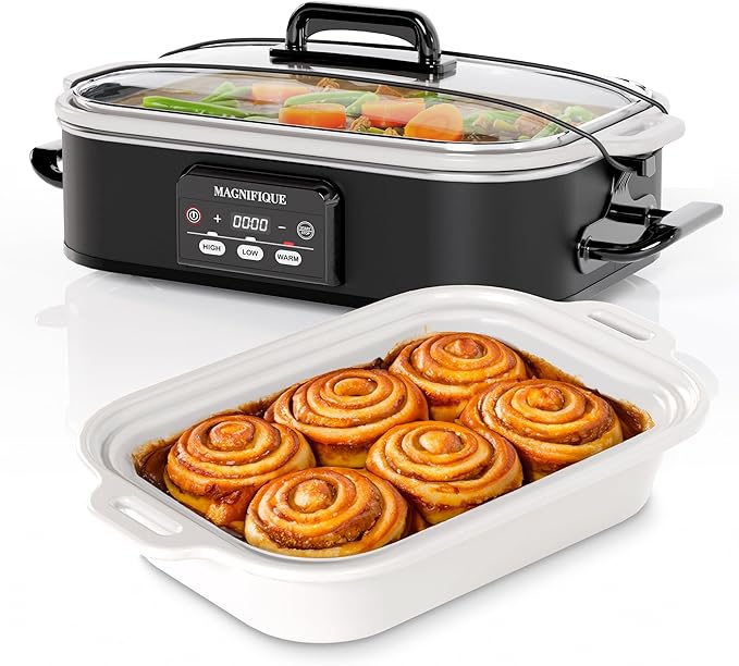 Magnifique 4 Quart Casserole Digital Slow Cooker, Premium Ceramic Bakeware for Oven, Dishwasher Safe Baking Dish, White