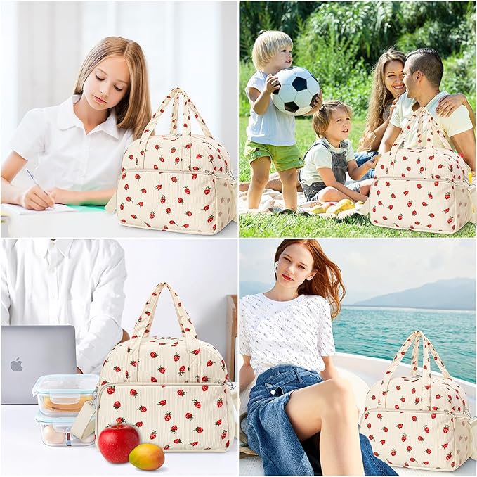 Coobiiya 13L Insulated Lunch Bag for Women & Men, Reusable Corduroy Lunch Tote, Large-Capacity Lunch Box with Leak-Resistant Liner