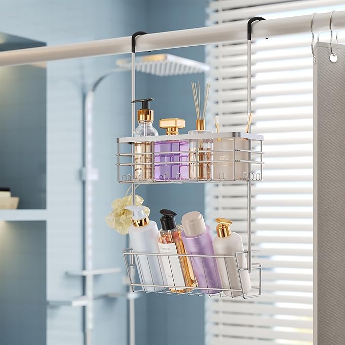 HapiRm Hanging Shower Caddy Organizer - No Drilling Shower Organizer with Inclined Shelf, Rustproof & Waterproof 304 Stainless Steel Bathroom Caddy - Silver