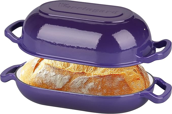 VORRINGARD Enameled Cast Iron Sourdough Bread Oven, Dutch Oven, Loaf Cast Iron Bread Pan for Homemade Bread Baking, Meatloaf Pan with Lid, 7QT, Pink