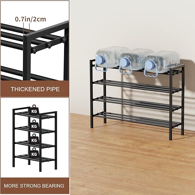 4-Tier Expandable Shoe Rack, Adjustable Shoe Shelf Storage Organizer Heavy Duty Metal Free Standing Shoe Rack for Entryway Closet Doorway (Black)