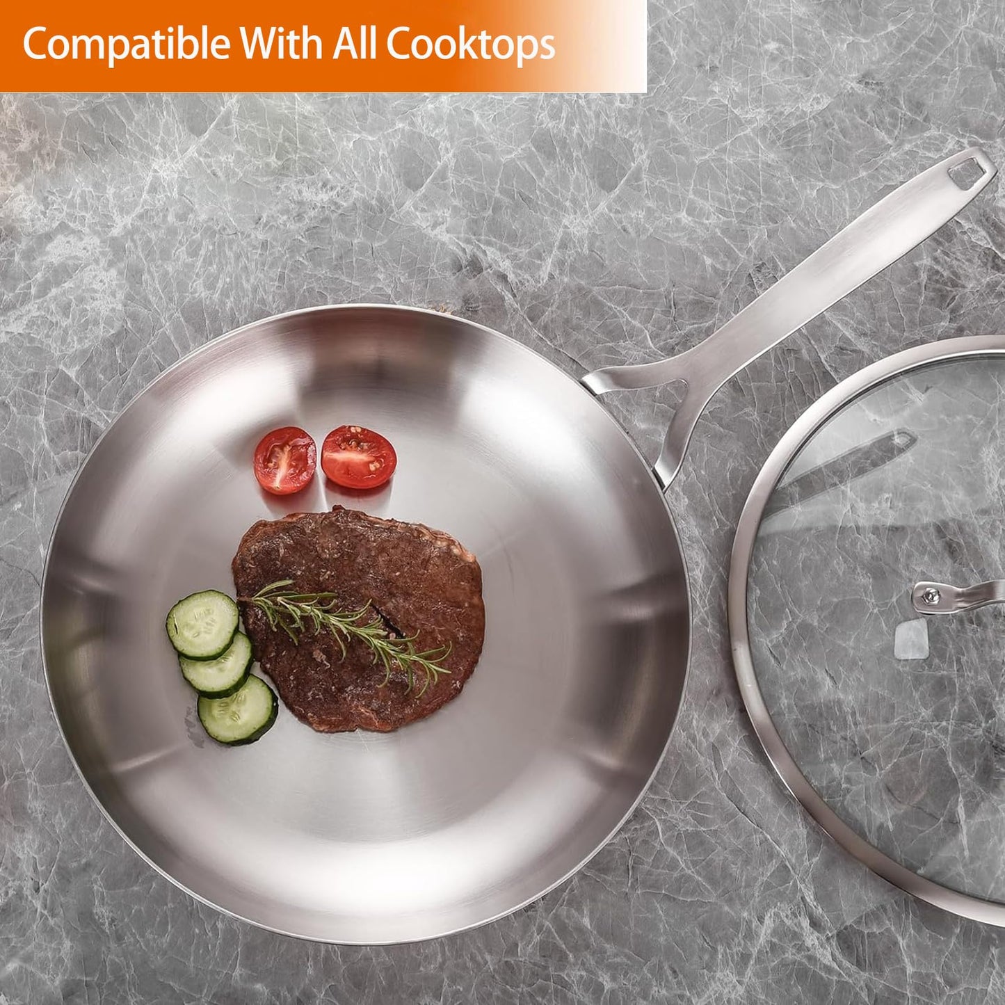 DELARLO Tri-Ply Stainless Steel Frying Pan 8" kitchen skillet