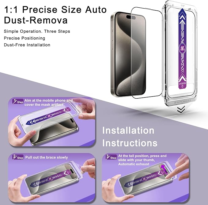 2 Pack Screen Protector for iPhone 16 Pro Max, 9H Tempered Glass, Full Coverage