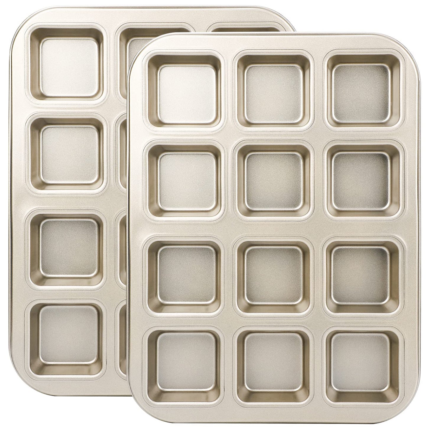Beasea Nonstick Mini Muffin Pan 24 Cups, 2 Pack 24 Mini Small Tiny Cup Non Stick Muffin Baking Pan Tin Tray Carbon Steel Bakeware Individual Cupcake Baking Pan - Gold